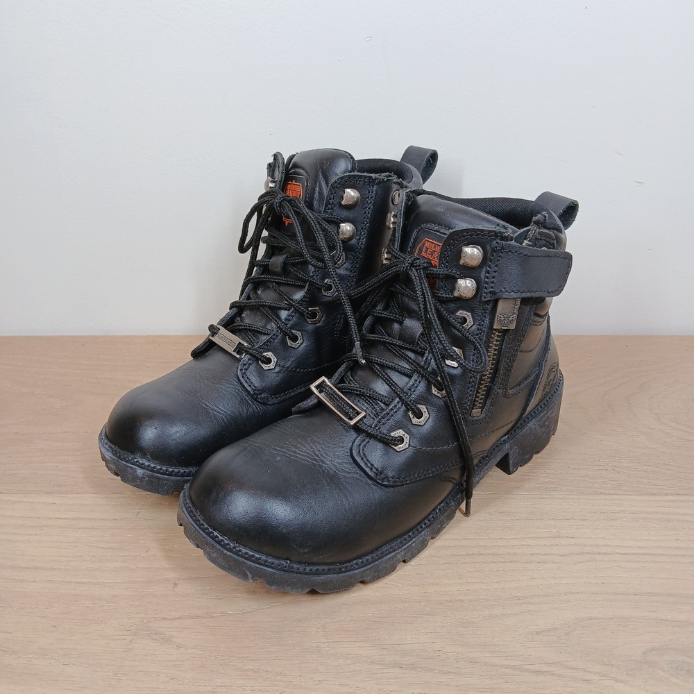 Milwaukee Leather Combat Boots Women 7 Black Leather Ankle Biker Moto Lug Sole
